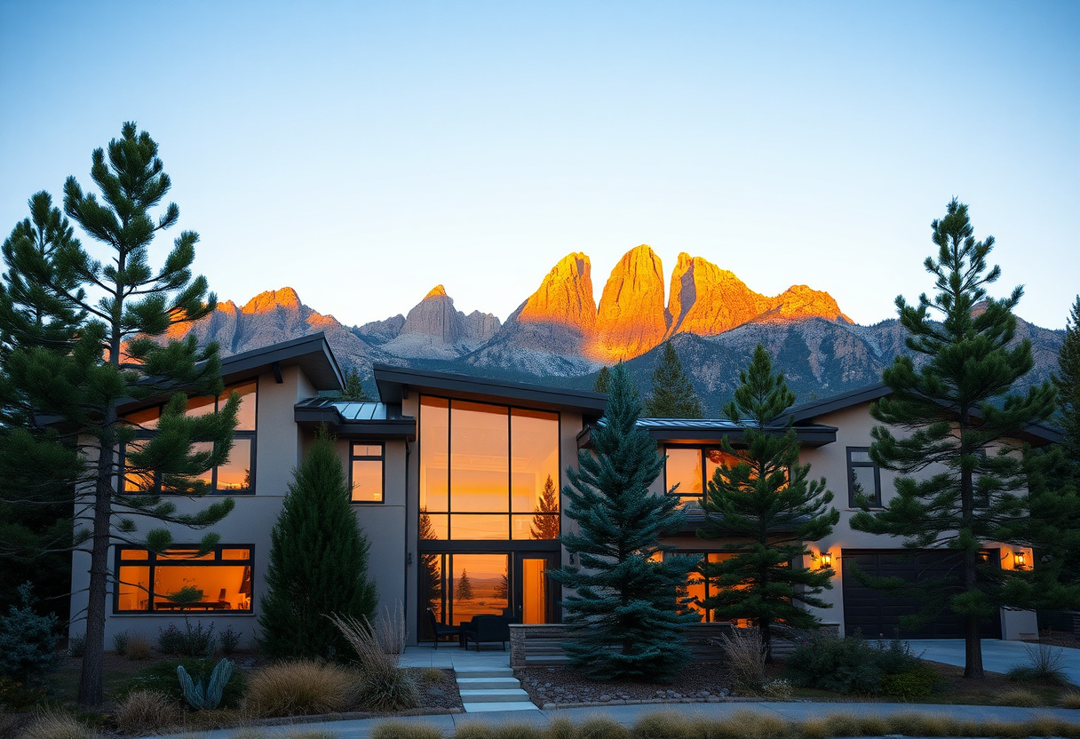 Energy-efficient Boulder Colorado home below the Flatirons at golden hour