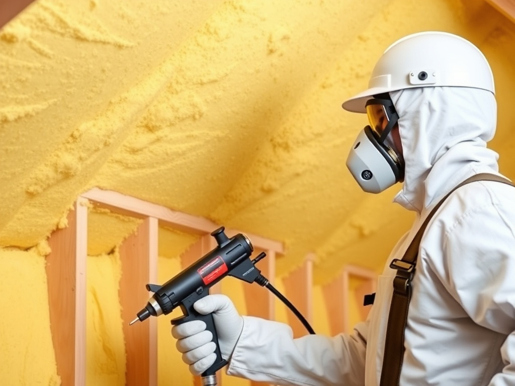 Insulation contractor spraying spray foam in a Boulder attic